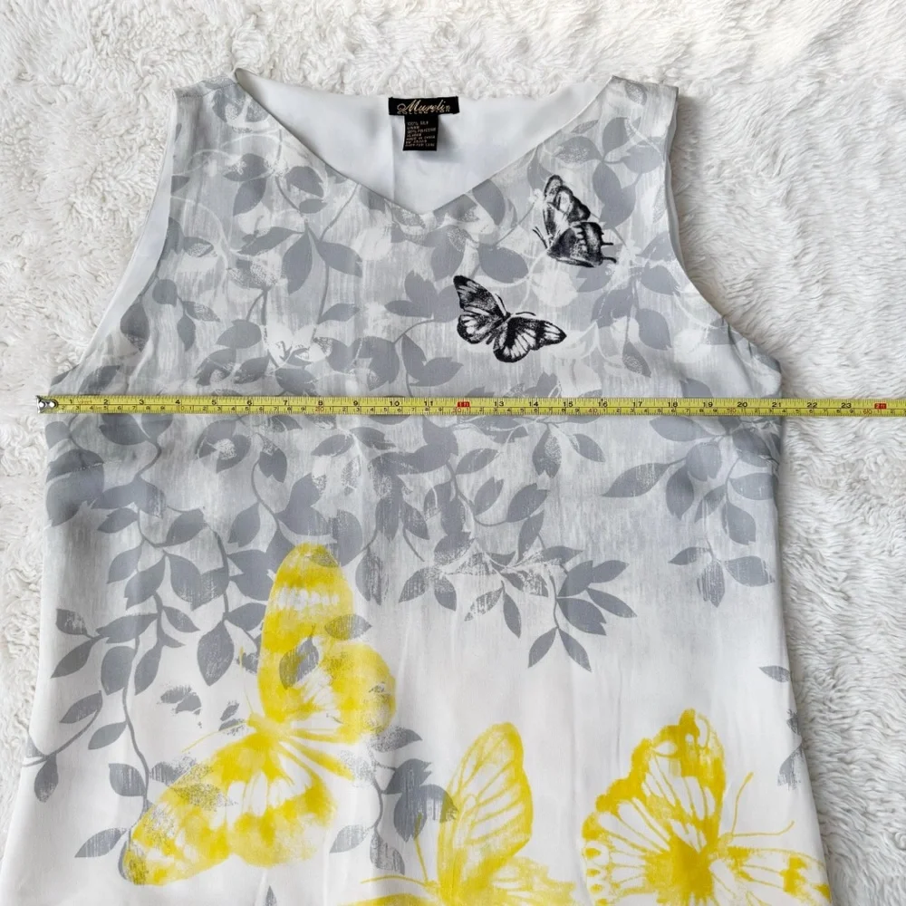 VTG 90s Y2K Mureli Woman Silk Gray Yellow Butterfly Floral RelaxMaxi Dress XL - Picture 5 of 8